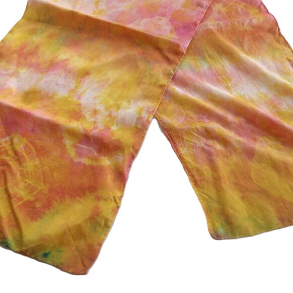 Shibori Silk Scarf/ Hand Dyed/ Pink/ Orange/ Yellow - Picture 4 of 4